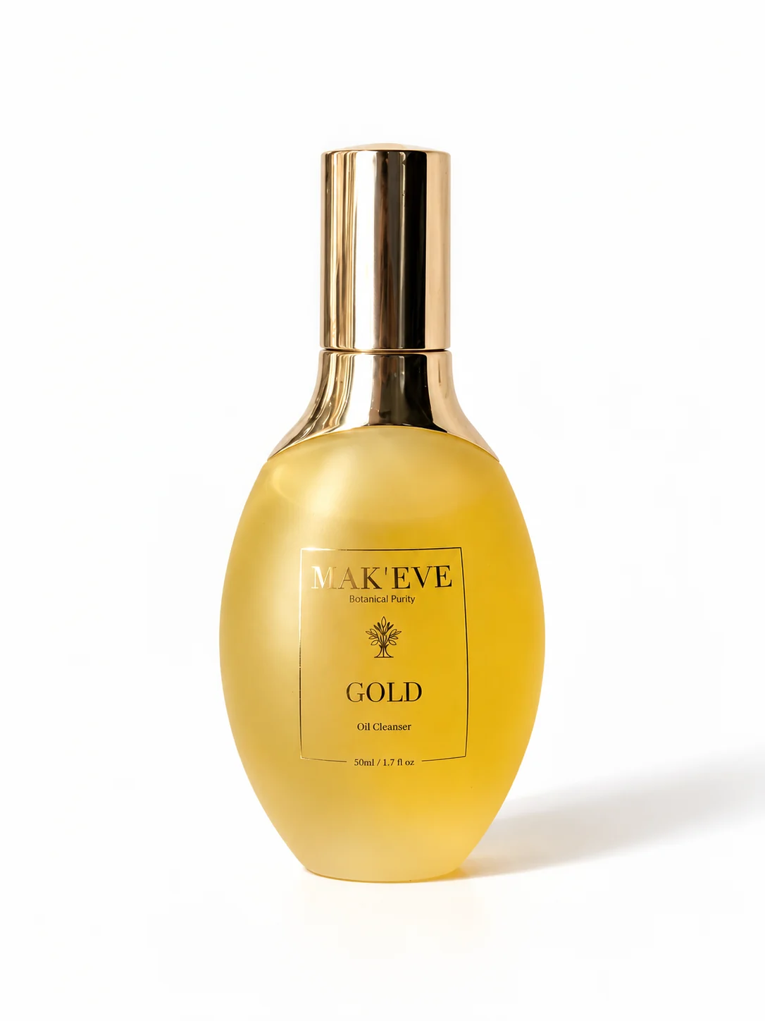 GOLD oil cleanser bottle on white